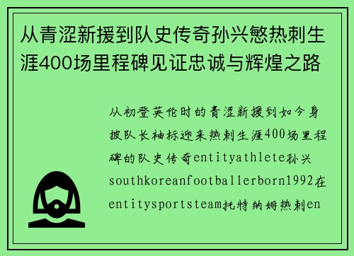 从青涩新援到队史传奇孙兴慜热刺生涯400场里程碑见证忠诚与辉煌之路 ⚽🔥 从青涩新援到队史传奇孙兴慜热刺生涯400场里程碑见证忠诚与辉煌之路 ⚽🔥